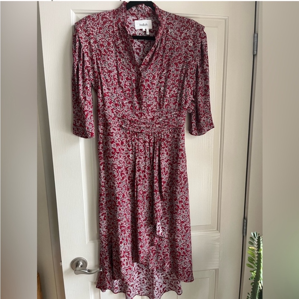 BA&SH Chelsea Wrap-effect Red Floral Print Crepe Dress 6 Like New - Picture 6 of 16
